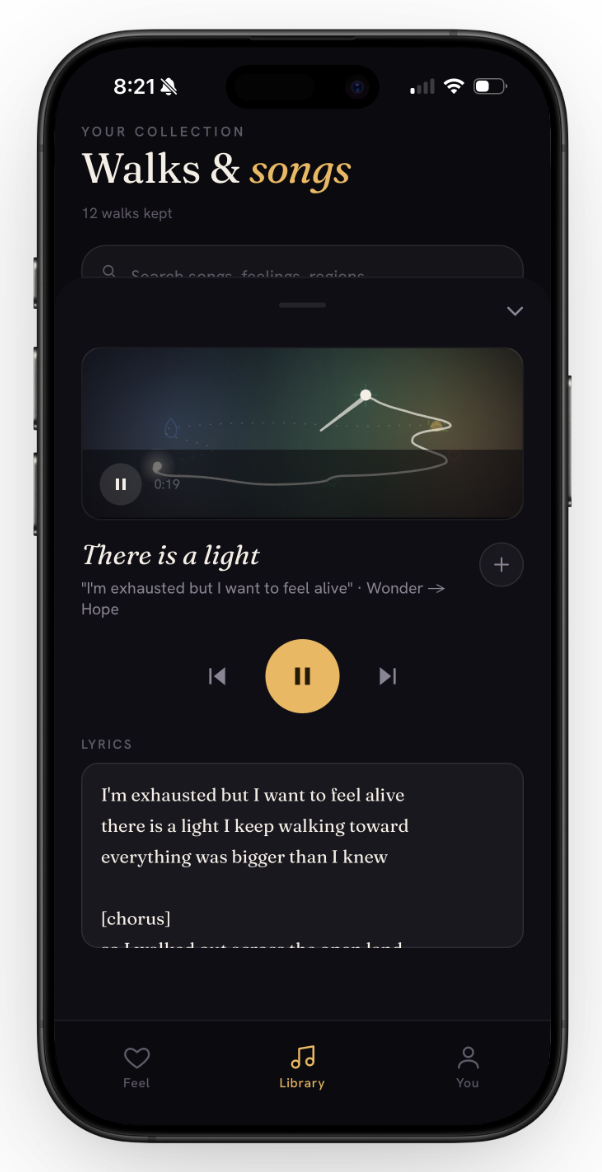 The Feelscape song player — There is a light, playing with lyrics